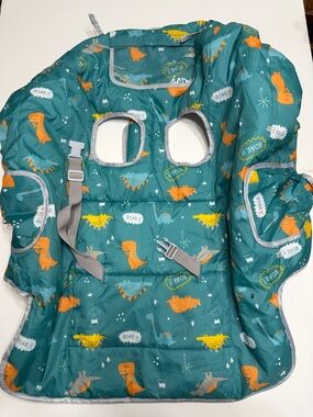 Kids Dinosaur Print Shopping Cart Seat Cover - Teal & Orange